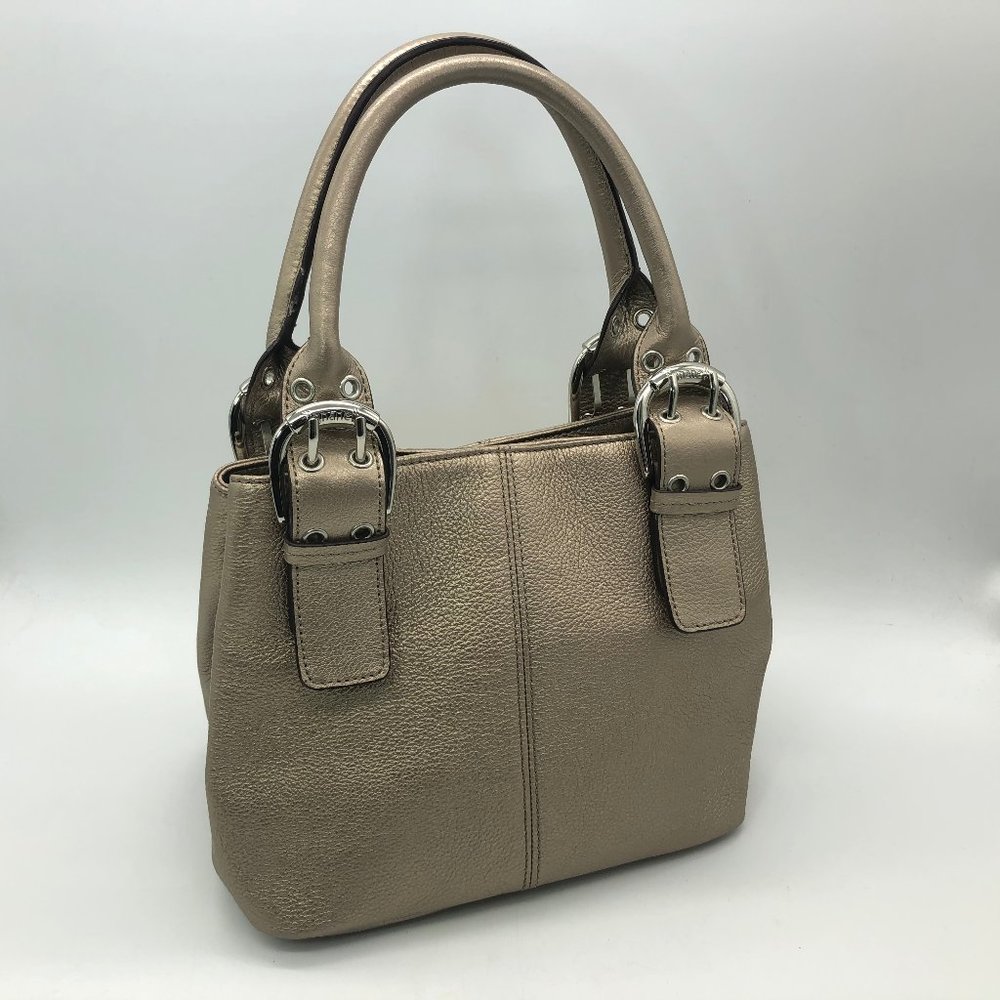 Tignanello Gold Leather Handbag Bucket Purse